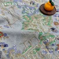 Tissu brodé paysage chinois 2 couleurs, nouveau tissu de style chinois avec sequins et broderies