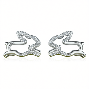 Boucles d'oreilles clous Finud Lapin en argent 925 avec cristaux pavés, design animal mignon, unisexe, pour usage quotidien - Product Image 1