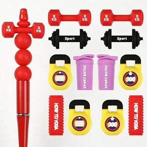 Equipo de fitness con cuentas de silicona 3D con diseño de mancuerna, accesorio de bolígrafo con cuentas de dibujos animados tridimensionales, cuentas sueltas de silicona con diseño de kettlebell - Product Image 6