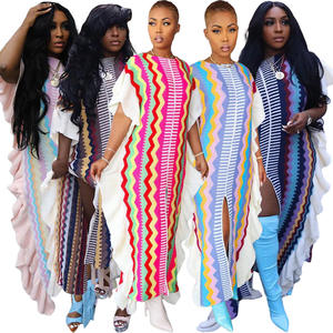 Automne 2023 femmes vêtements décontractés pour femmes élégant ample Maxi <span class=keywords><strong>Falbala</strong></span> côtes tricot épais pull robe automne - Product Image 1