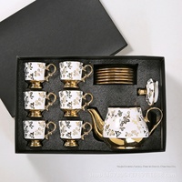 Service à café et thé de l'après-midi en céramique plaqué or électrolytique, 13 pièces, avec motif floral papillon, carafe à eau, coffret cadeau