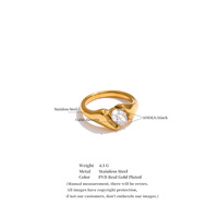 Bague JINYOU 775 durable en acier inoxydable plaqué or 18 carats avec zircon cubique rond serti double couche