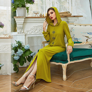 Abaya de Dubai de alta calidad y lujo con cristales de Swarovski en la parte delantera, de color puro, de suave tela de poliéste - Product Image 5