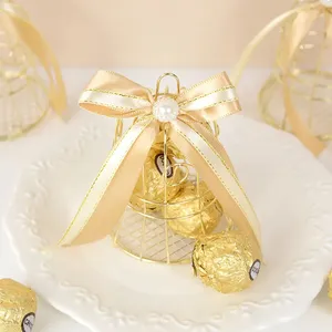 A buon mercato creativo matrimonio Mini metallo oro gabbia per uccelli scatole di caramelle bomboniere confezione regalo per la decorazione del partito forniture scatola di caramelle in battuto