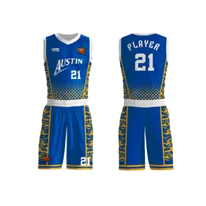 2023-2024 Produits chauds pas cher personnalisé concevoir votre propre maillot de basket-ball bleu réversible ensemble uniforme de basket-ball Kit d'usure