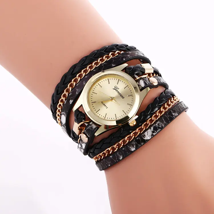 2023 Groothandel Geneva Weave Wrap Armband Horloges Dame Hand Vrouwen Horloge Cadeau Sets Met Kaarsen En Sieraden