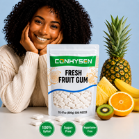 Chewing-gum aux fruits frais à marque privée, enrichi en xylitol et carbonate de calcium, favorise la production de salive, soin buccal