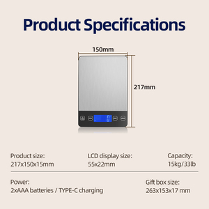 เครื่องชั่งอาหารดิจิตอลแบบดิจิตอล รุ่นใหม่ล่าสุด หน้าจอ LCD แท่นสแตนเลส สำหรับชั่งน้ำหนักอาหารในครัว - Product Image 2