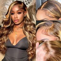 Body Wave 13x4 Ombre Highlight Lace Frontal pelucas Glueless Hd transparente mezclas de colores pelucas de cabello humano brasileño para mujeres negras
