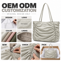 Sac fourre-tout en polyester grande capacité personnalisé pour les trajets quotidiens, avec design plissé et longues poignées d'épaule