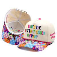 Gorra de Béisbol de Cinco Paneles, Bicolor, con Logotipo Personalizado, Diseño Retro a Cuadros, Estampado de Leopardo, Borde Bordado con Letras Positivas