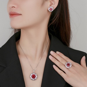 Fashion Eco-friendly Copper Round Cut 10*8MM Cubic Zirconia Temperament Star <b>Earrings</b> and Necklace Jewelry Set for Women - Product Image 6