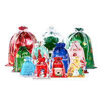 Weihnachtliche Geschenktüten mit Kordelzug, Sortierte Größen, Plastik-Süßigkeitenbeutel für Partys, Geschenktaschen für kleine und mittlere Feiertagsgeschenke