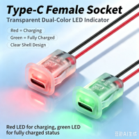 Conector de Carga USB-C Transparente Precableado con Luz Indicadora de Encendido y Cable, Tipo C Hembra, LED de Doble Color LN-010