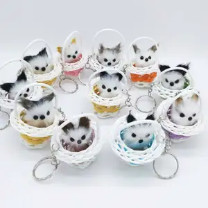 Popular In India Plush keychains toys Small Round Basket Cat Simulation Kitty Characteristic Mini Basket Kitten plushie Keychain