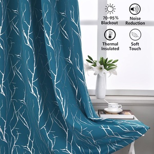 Cortina Blackout com Ilhós e Estampa de Galhos de Árvore em Folha Prateada para Sala de Estar, Redutora de Ruído, com Isolamento Térmico e Retardante de Chamas, Estilo Americano - Product Image 3