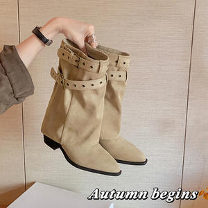 Nouvelles Bottes Femme 2026 à Talon Haut Tendance, Bout Pointu et Ceinture à Boucle, Idéales pour Mollets Larges - Product Image 1