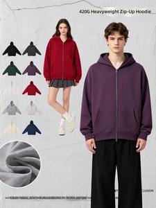 Sweat à capuche zippé personnalisé en molleton épais 420G, coupe oversize, en coton peigné infroissable, unisexe, style vintage, couleur terre, pour l'automne - Product Image 1