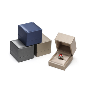 XINYUAN BGE-01 High-End Square Flip <b>Ring</b> <b>Box</b> Magnetic Closure Wrapped Fine Grain PU Leather Rigid Cardboard Lined Satin Cushion - Product Image 1