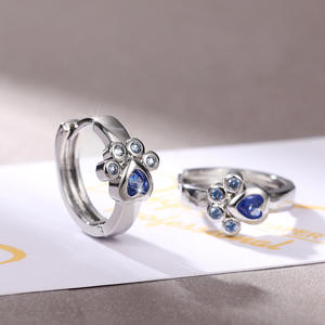 Orecchini a lobo E1030 con gemma blu, in argento 925, a forma di zampa di animale, graziosi orecchini a perno per donna, da indossare tutti i giorni - Product Image 4