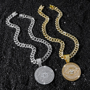 สร้อยคอจี้รูปตาปีศาจทรงกลมชุบทองอัลลอยด์ดีไซน์เรียบง่ายทำมือแบบใหม่ สไตล์ฮิปฮอปสำหรับผู้ชาย - Product Image 2