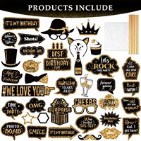 Kit d'accessoires pour photomaton d'anniversaire, fournitures amusantes et mignonnes pour fêtes de mariage et de vacances, accessoires pour selfies (Or et Noir)