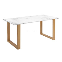 Table de salle à manger classique en MDF avec plateau en faux marbre et piètement en métal, pour 6 chaises, idéale pour la salle à manger