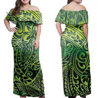 Nouveauté Robe samoane grande taille pour femmes-Pull à épaules dénudées, long avec imprimé hibiscus