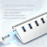 Hub USB 3.0 avec câble, hub en alliage d'aluminium 5 Gbps, 7 en 1, sans pilote, répartiteur, extension USB pour ordinateur, adaptateur de synchronisation des données