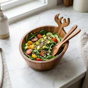 "Harmony Bowl: Handcrafted Acacia <strong>Wood</strong> <strong>Inlaid</strong> with Deer Antler" - Product Image 3
