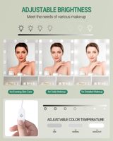 Miroir de coiffeuse moderne et écologique avec éclairage LED, 3 étagères, 4 compartiments ouverts, grand tiroir, armoire réglable