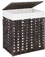 Tejido a mano de plástico de alambre de Metal cesta de lavandería cesta con forro desmontable bolsa tapa marco de Metal para habitación cuarto de baño marrón