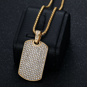 Collana con Ciondolo Bling Dog Tag da Uomo, Gioielli Hip Hop, Regalo con Zirconia Cubica, Placcato Oro 18K, Acciaio Inossidabile, Iced Out CZ - Product Image 2