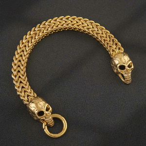 Rock Skull Head Charm Bracelet Men's Stainless Steel double <b>chain</b> Heavy gold <b>Chain</b> Gold Skull Punk Bracelets Biker Jewelry - Product Image 2