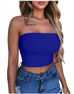Individuelles Logo Neue Damen Niedliche Workout-Shirts Sexy Einfarbig Weiß Schwarz Gestricktes Tube-Top für Frauen - Product Image 3