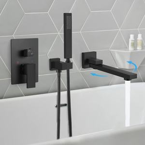 <span class=keywords><strong>Robinet</strong></span> de baignoire mural en laiton massif noir mat 180 °   <span class=keywords><strong>Robinet</strong></span> pivotant à poignée unique avec douchette à main - Product Image 1