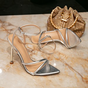 Sandalias de Tacón Alto Plateadas para Mujer QLFashion, Zapatos Elegantes de Moda para Fiesta con Punta Descubierta - Product Image 5