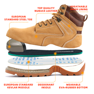 รองเท้าเซฟตี้หนังแท้หัวเหล็กรองเท้านิรภัยสำหรับผู้ชายรองเท้าทำงานป้องกันการเจาะ - Product Image 2