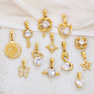 Zirconia <b>Charm</b> Pendant Series | 18K PVD Gold-Plated Stainless Steel | Heart, Swan, Butterfly, Star & Moon, <b>Angel</b> Wings, Crystal - Product Image 2