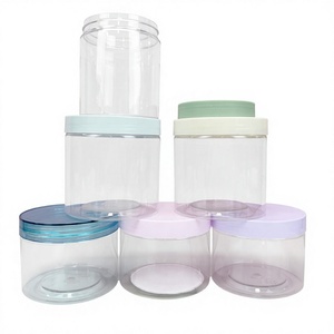 Wholesale Custom Logo Clear PET Cosmetic <b>Jars</b> with Macaron Pastel Lids, Empty Wide Mouth Plastic Cream Containers for Skincare - Product Image 2