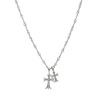 Collier pendentif double croix en zircon Ganku pour hommes et femmes, chaîne en bambou pour la Saint-Valentin, accessoires vintage en gros