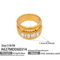 Bague Mystique en Acier Inoxydable Multicouche Bicolore avec Zircon Carré, Unisexe, Couleur Or 18K, Chic, Luxe Léger, Haut de Gamme, Polyvalente