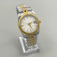 Montre automatique mécanique en acier inoxydable bicolore or rose et argent, cadran feuille de palmier avec diamants, étanche 50M, lunette cannelée, bracelet Jubilee