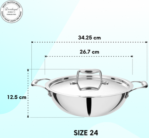 Olla Triply Kadhai de Acero Inoxidable 304 de 24 cm, Utensilios de Cocina Multicapa de Alta Calidad con Distribución Óptima del Calor, Duraderos - Product Image 6