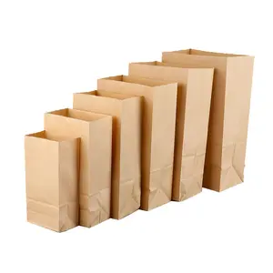 Bolsa de papel para alimentos a prueba de grasa, embalaje de alimentos personalizado, barata, marrón, de papel Kraft, para pan, venta al por mayor