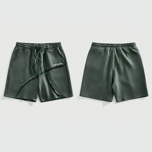 2026 OEM Men Heavyweight Cotton Sweat Shorts Deconstructed Raw Seam Streetwear Hip Hop <b>Drawstring</b> Elastic Waist Custom - Product Image 3
