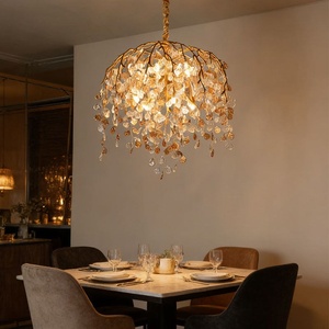 French-style Light Luxury All-Copper Leaf Glass LED <b>Branch</b> Chandelier Designer Art High-End <b>Lighting</b> Fixture for Dining Room - Product Image 1