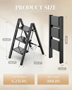 <span class=keywords><strong>Escalera</strong></span> Plegable de 3 Peldaños con Marco de Aluminio, Capacidad de 300 Libras, Acabado Negro Piano Elegante, Diseño Antideslizante, 33.8 Pulgadas - Product Image 2