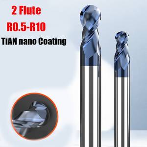 Molino de extremo recto Hrc65 de 2 flautas, molino de extremo de punta de bola de 6mm para herramientas de fresado Cnc, cortador de fresado de revestimiento Tian Nano - Product Image 2