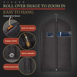 5 Pack 40 Inch Polyester Garment Bag Travel Hanging Suit Storage Bag With Zipper Visible Transparent <b>Window</b> Black - Product Image 2